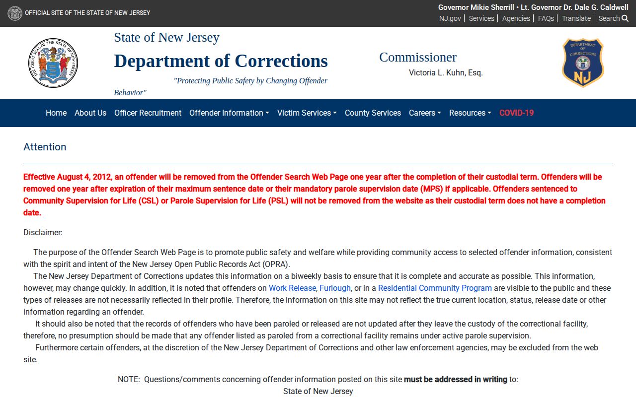 NJDOC offender search for Passaic County released inmates